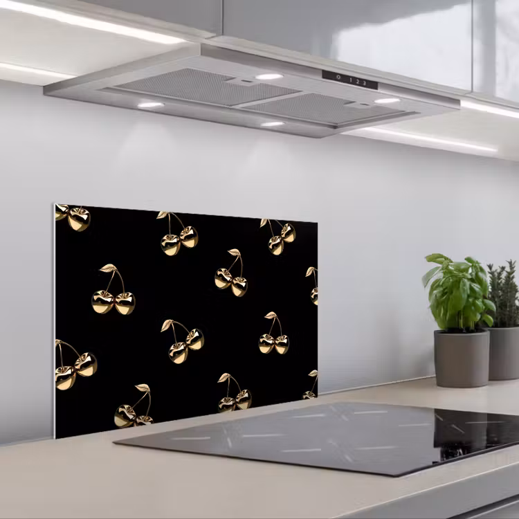 Kitchen splashback for hob - Pattern - Cherry - Gold - Chrome — 1