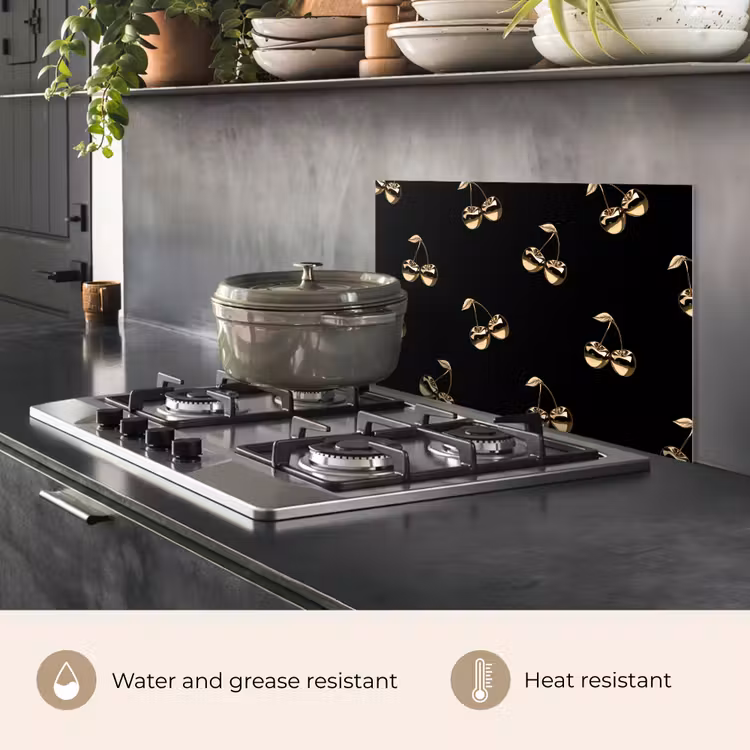 Kitchen splashback for hob - Pattern - Cherry - Gold - Chrome — 2