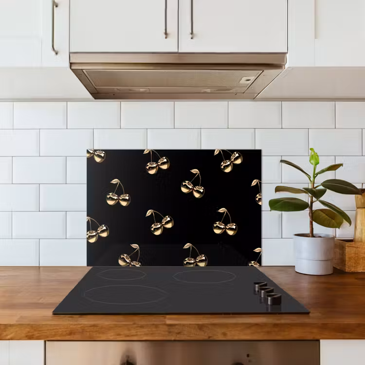 Kitchen splashback for hob - Pattern - Cherry - Gold - Chrome — 3
