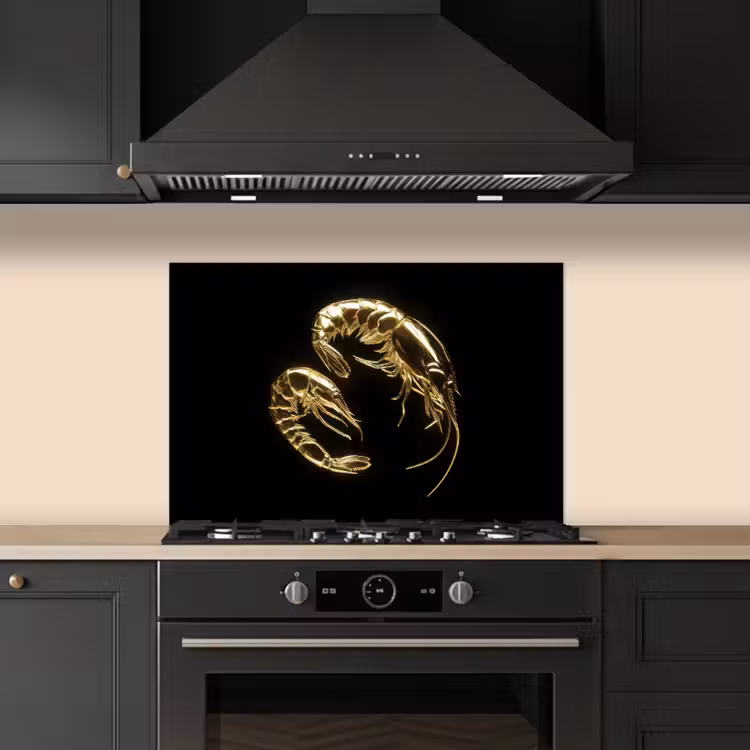 Kitchen splashback for hob - Shrimp - Black - Gold - Animals — 5