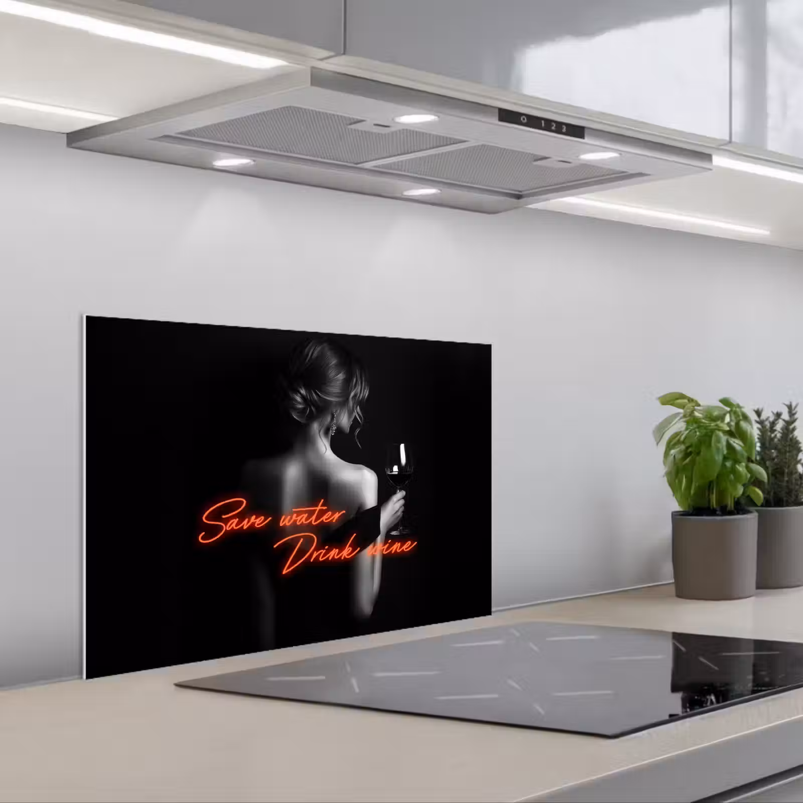 Kitchen splashback for hob - Wine - Woman - Neon - Quote — 1