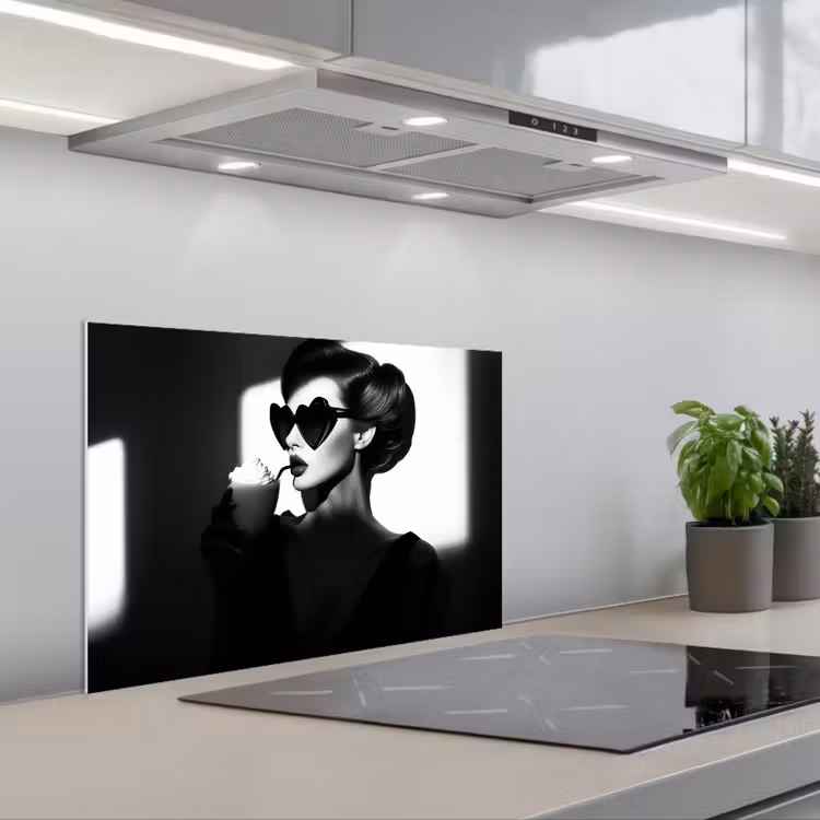 Kitchen splashback for hob - Woman - Black - Heart — 1