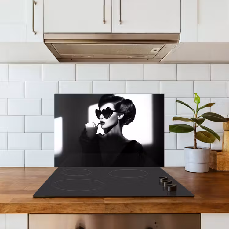 Kitchen splashback for hob - Woman - Black - Heart — 3