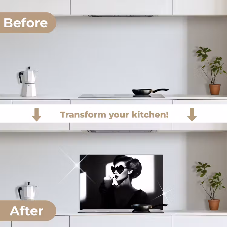 Kitchen splashback for hob - Woman - Black - Heart — 7