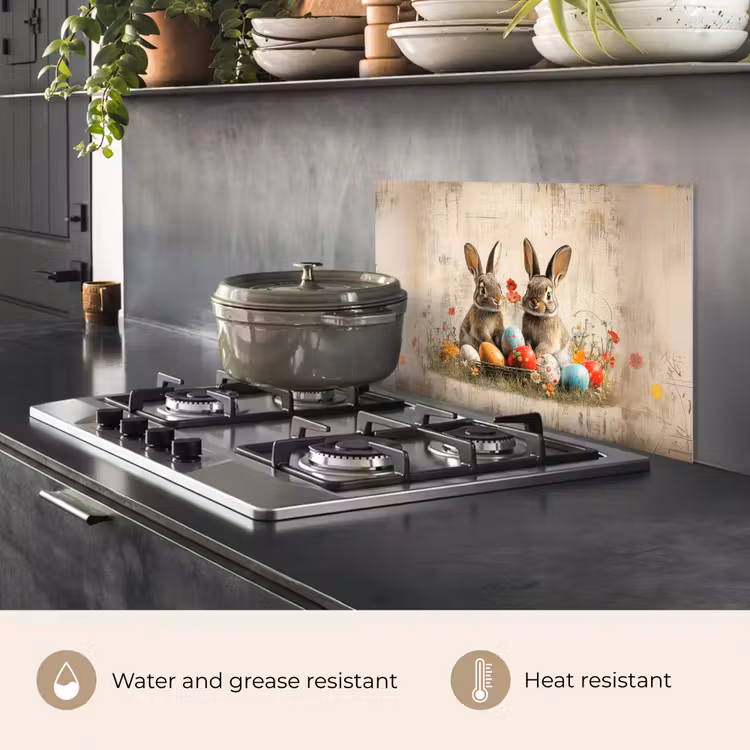 Kitchen splashback for hob - Rabbits - Flowers - Eggs — 2