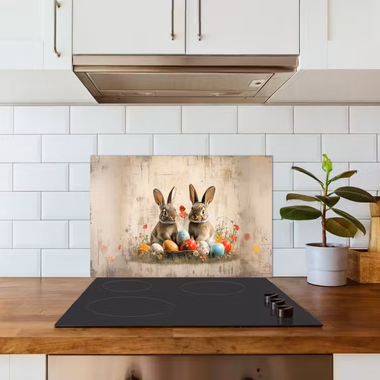 Kitchen splashback for hob - Rabbits - Flowers - Eggs — 3