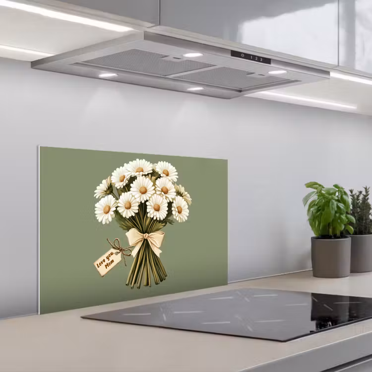 Kitchen splashback for hob - Ribbon - Bouquet - Green - Quote — 1