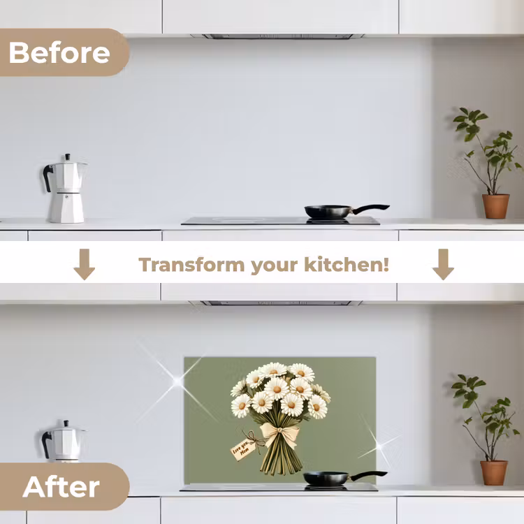 Kitchen splashback for hob - Ribbon - Bouquet - Green - Quote — 7