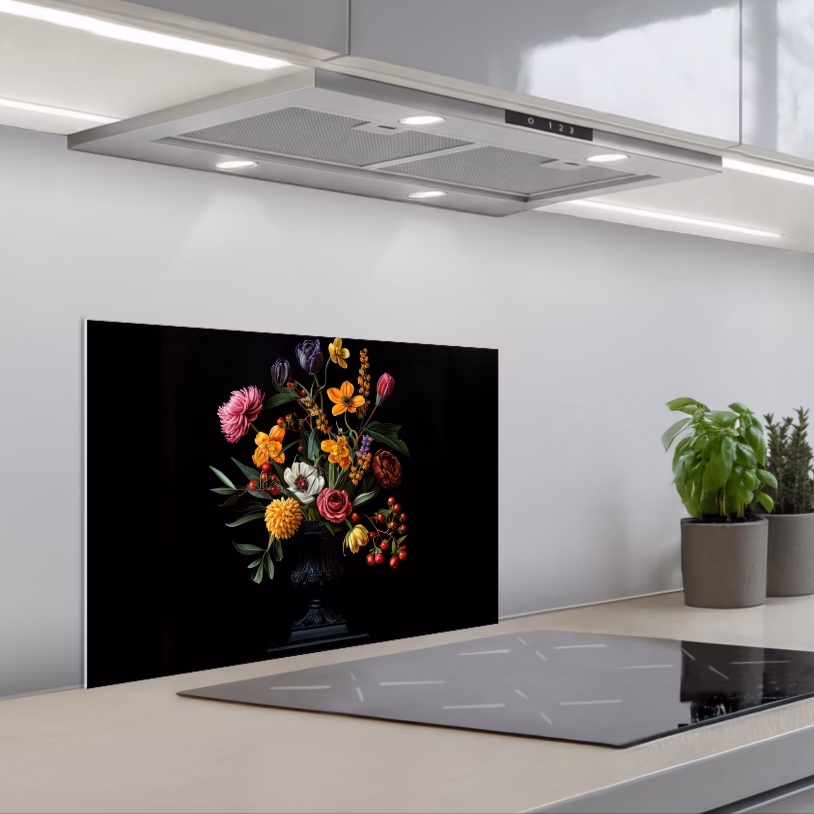 Kitchen splashback for hob - Ornamental - Bouquet - Leaves — 1