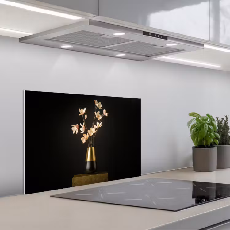 Kitchen splashback for hob - Ornate - Bouquet - Gold - Vase — 1