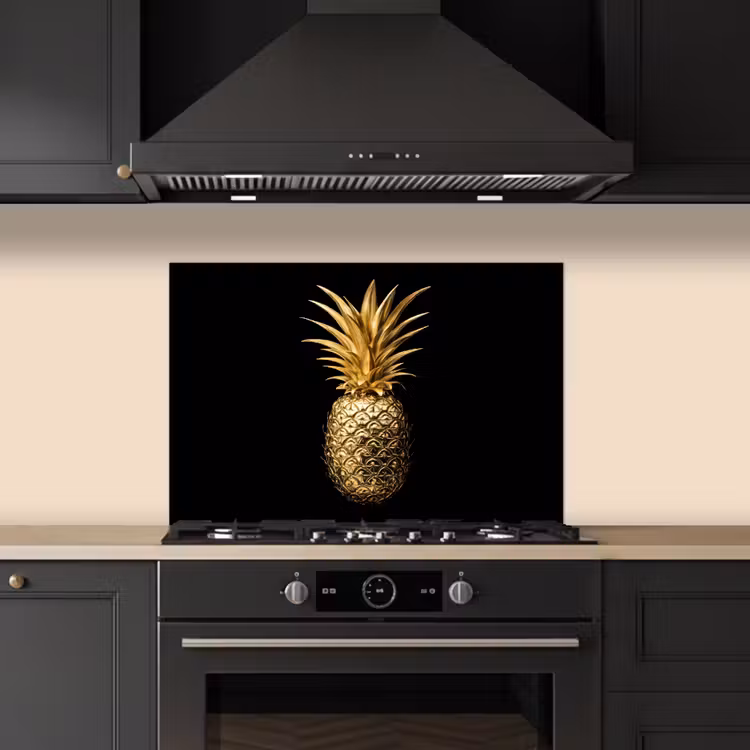 Kitchen splashback for hob - Pineapple - Black - Gold - Luxury — 5