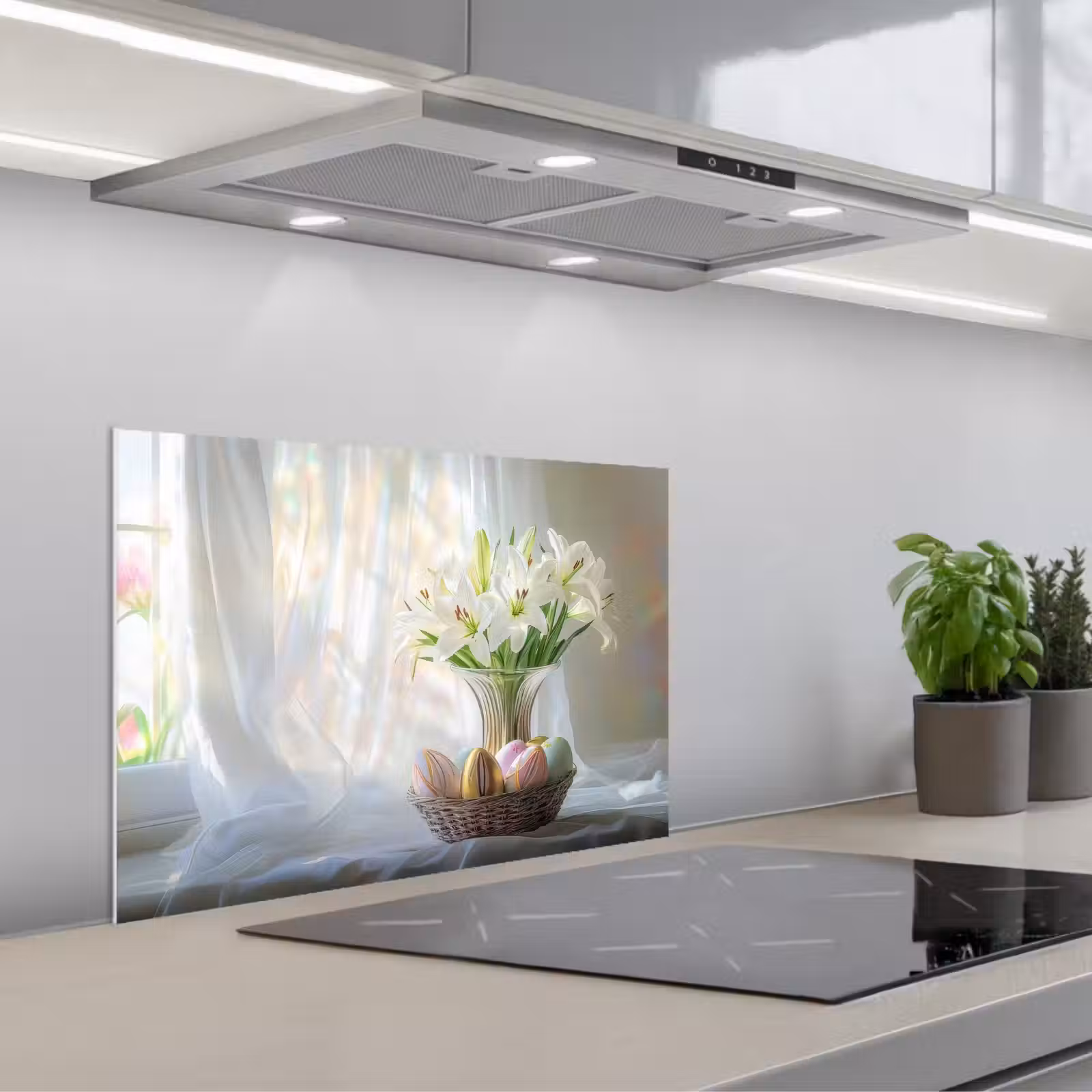 Kitchen splashback for hob - Vase - Eggs - Flowers — 1
