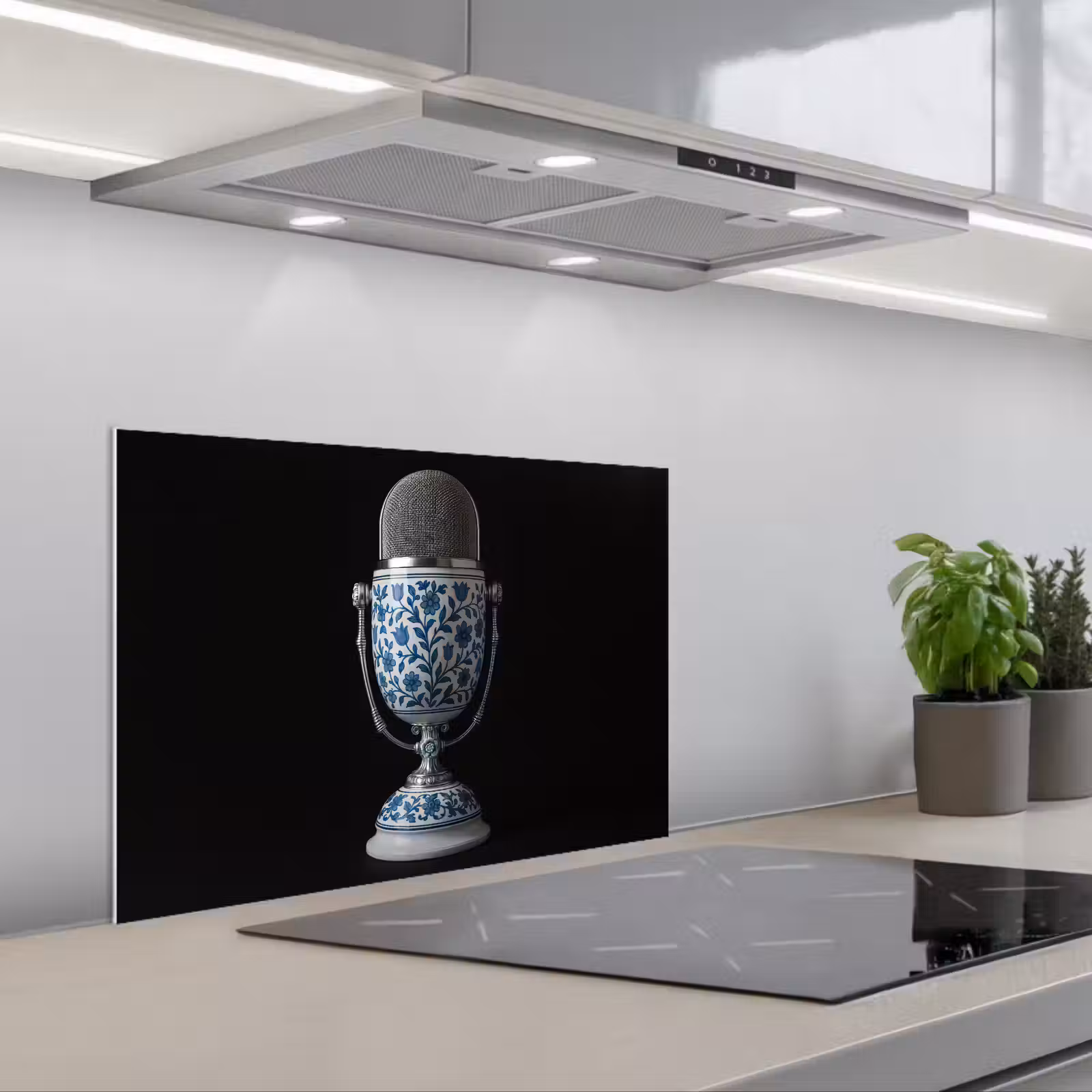 Kitchen splashback for hob - Microphone - Delft blue - Music — 1