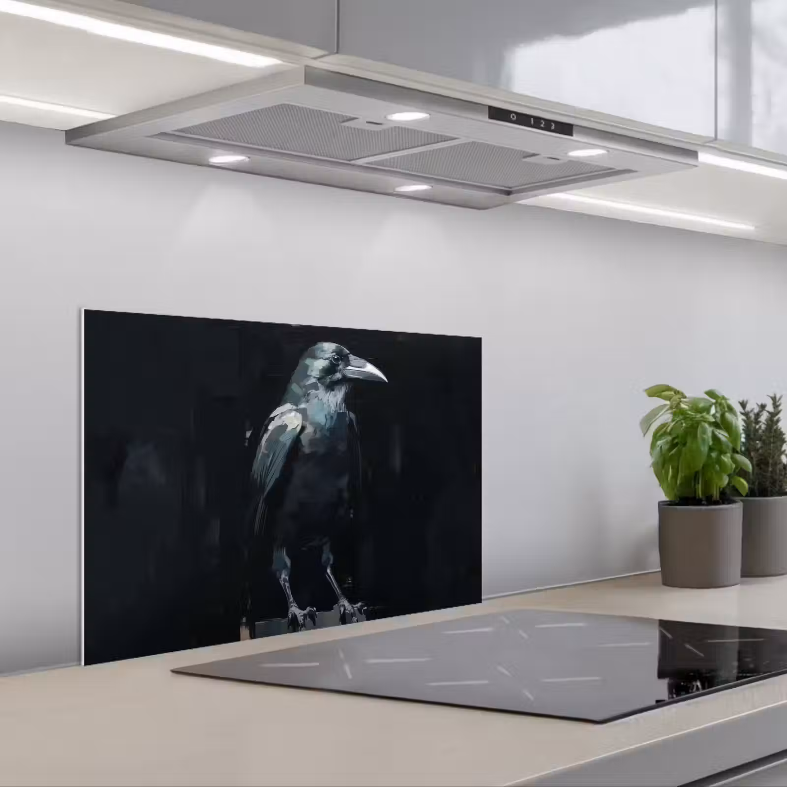Kitchen splashback for hob - Raven - Birds - Black — 1