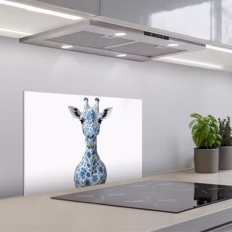 Kitchen splashback for hob - Giraffe - Delft blue - Animals - Minimalist — 1