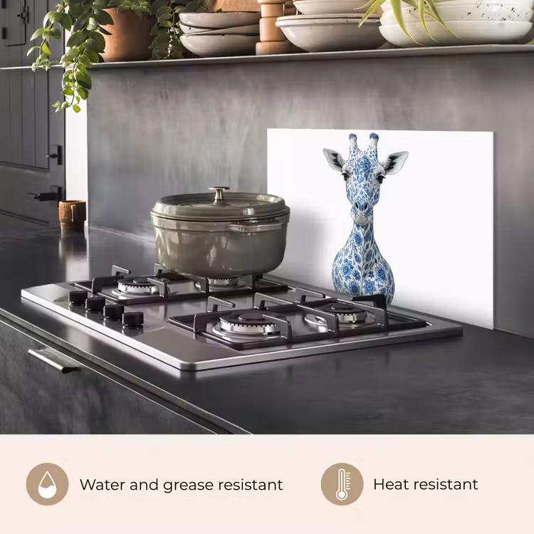 Kitchen splashback for hob - Giraffe - Delft blue - Animals - Minimalist — 2