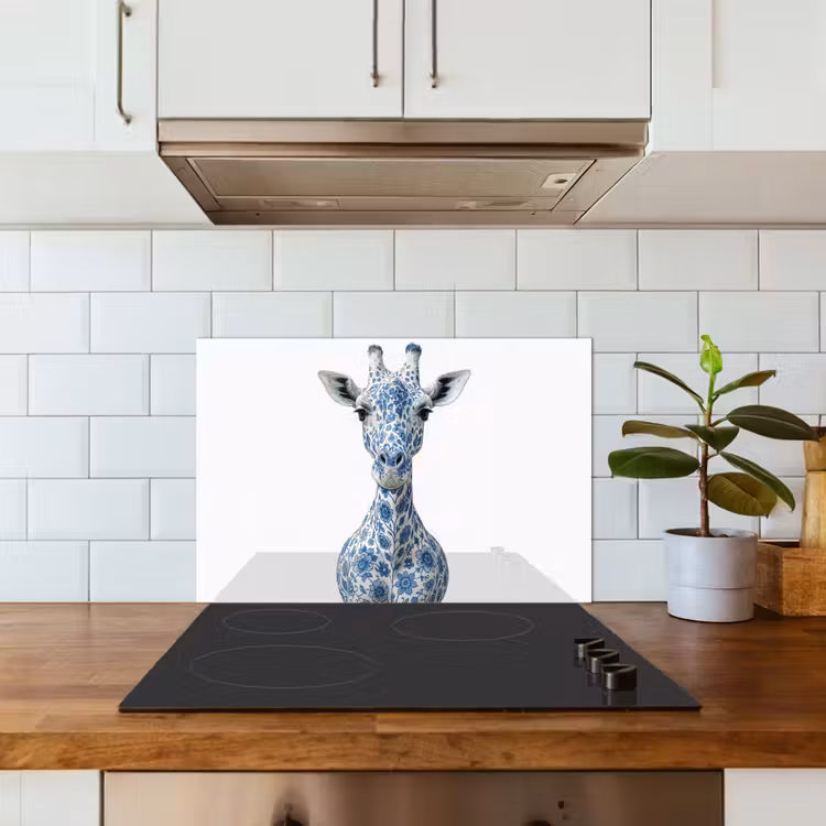 Kitchen splashback for hob - Giraffe - Delft blue - Animals - Minimalist — 3