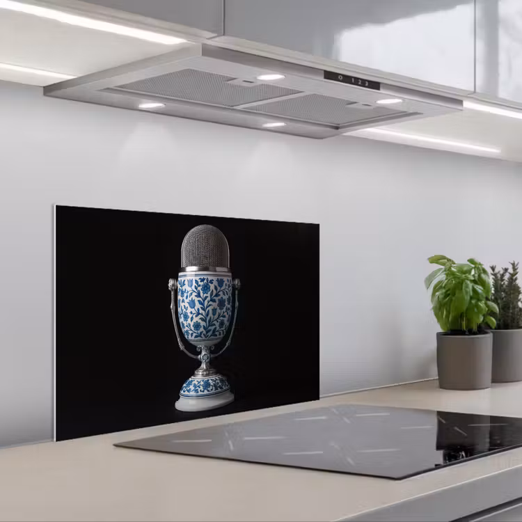Kitchen splashback for hob - Microphone - Delft blue - Music — 1