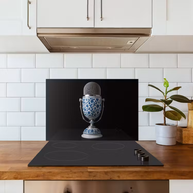 Kitchen splashback for hob - Microphone - Delft blue - Music — 3