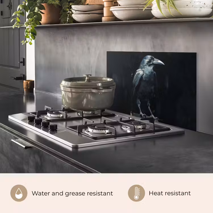 Kitchen splashback for hob - Raven - Birds - Black — 2