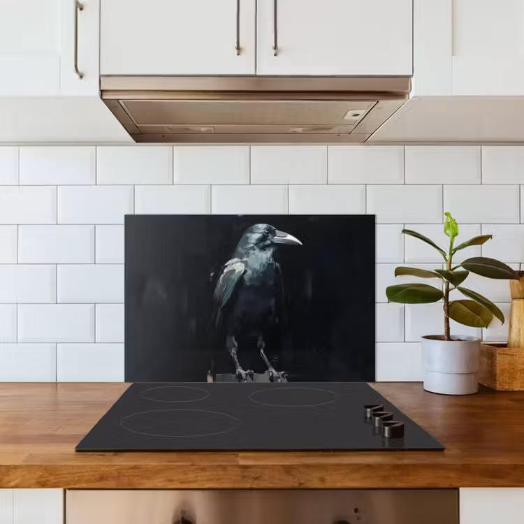 Kitchen splashback for hob - Raven - Birds - Black — 3