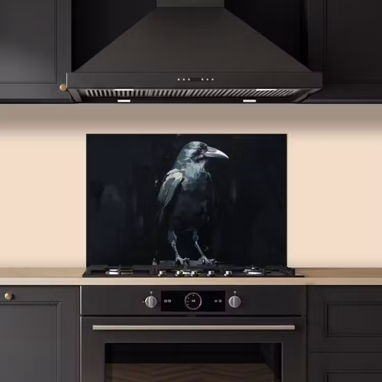 Kitchen splashback for hob - Raven - Birds - Black — 5