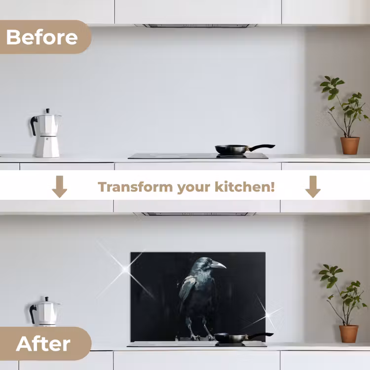 Kitchen splashback for hob - Raven - Birds - Black — 7