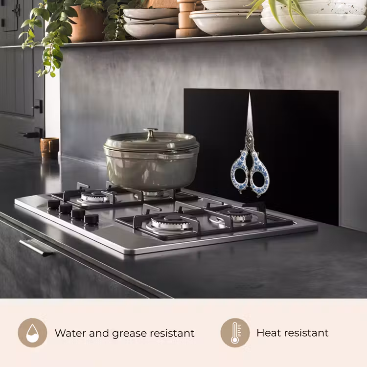 Kitchen splashback for hob - Scissors - Delft blue - Black — 2