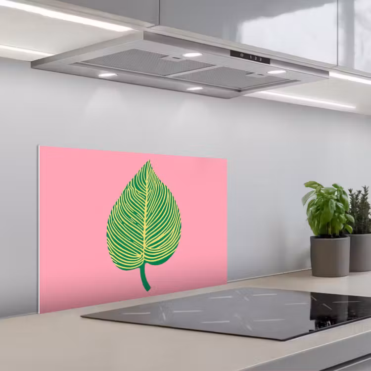 Kitchen splashback for hob - Illustration - Leaf - Minimalist - Green — 1