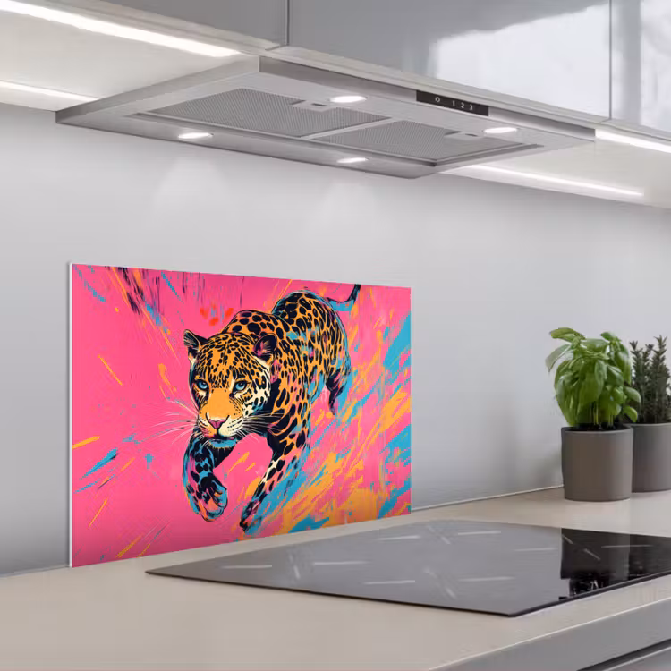 Kitchen splashback for hob - Leopard - Pink - Orange - Blue - Paint — 1