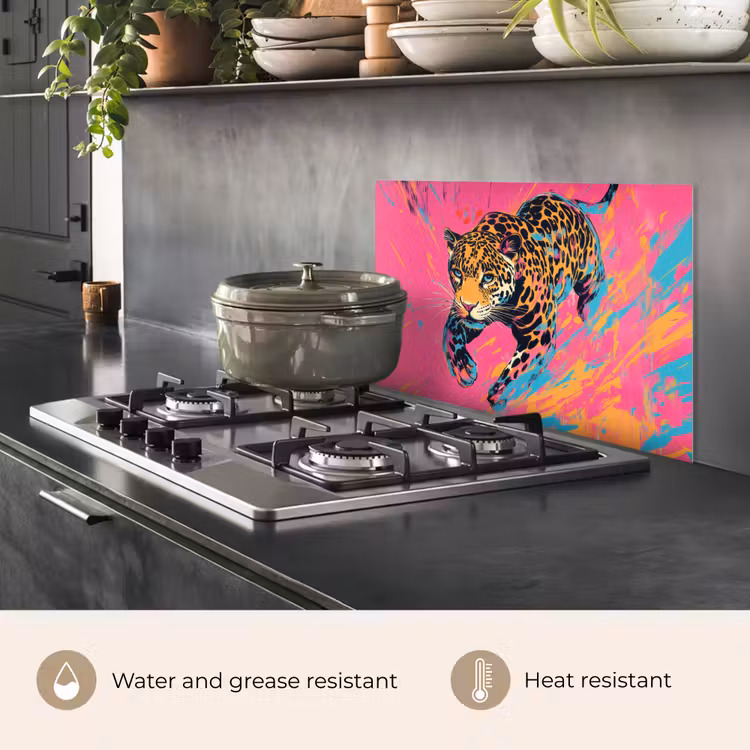 Kitchen splashback for hob - Leopard - Pink - Orange - Blue - Paint — 2