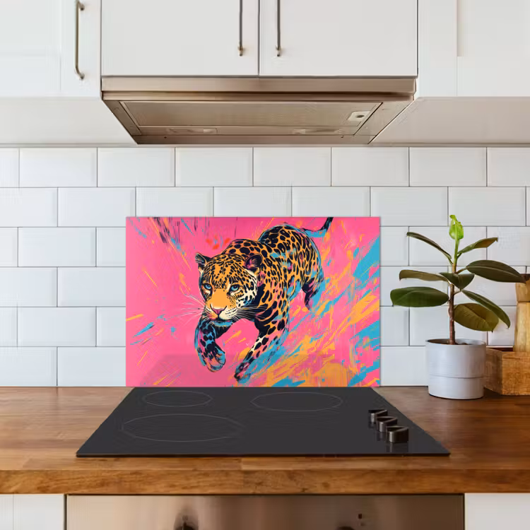 Kitchen splashback for hob - Leopard - Pink - Orange - Blue - Paint — 3
