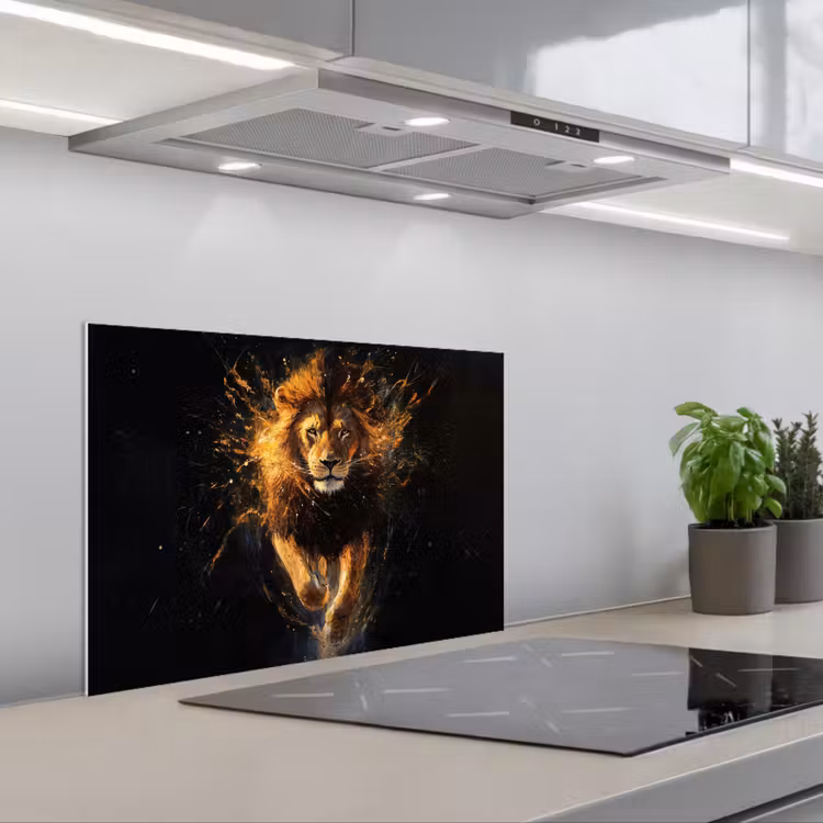 Kitchen splashback for hob - Lion - Black - Orange - Paint — 1