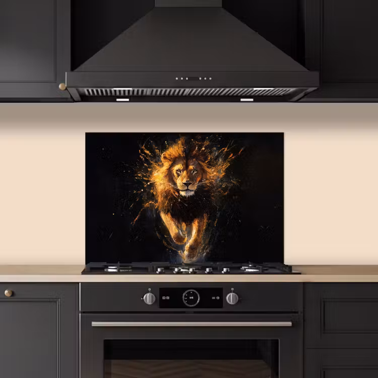 Kitchen splashback for hob - Lion - Black - Orange - Paint — 5