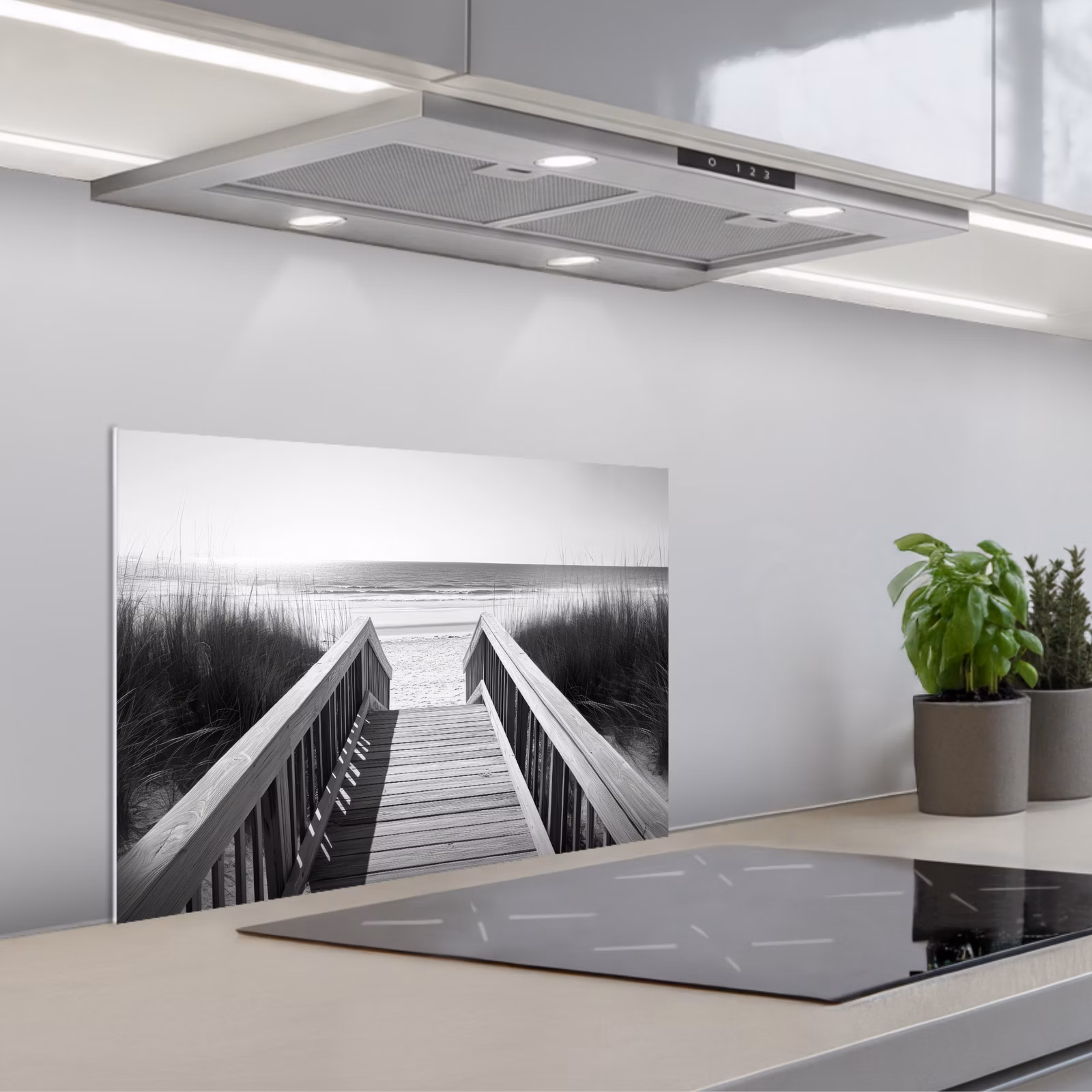 Kitchen splashback for hob - Footbridge - Wood - Beach - Sea — 1