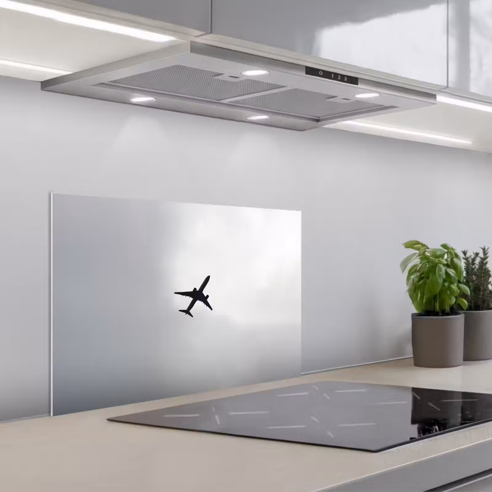 Kitchen splashback for hob - Minimalist - Silhouette - Black - Airplane — 1