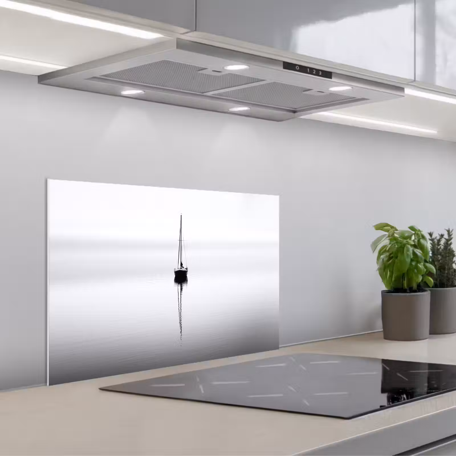 Kitchen splashback for hob - Sailboat - Black - Water - Silhouette — 1