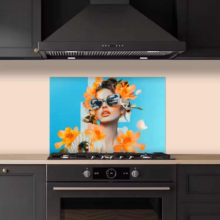Kitchen splashback for hob - Flowers - Woman - Sunglasses - Blue — 5