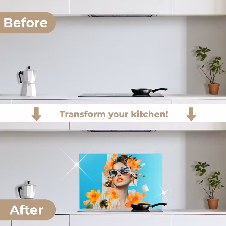 Kitchen splashback for hob - Flowers - Woman - Sunglasses - Blue — 7