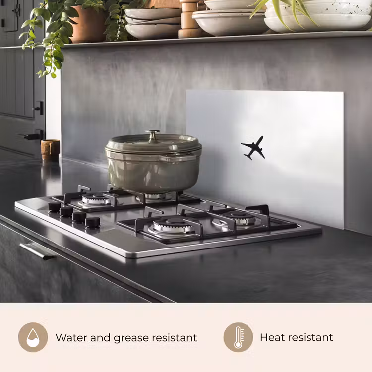 Kitchen splashback for hob - Minimalist - Silhouette - Black - Airplane — 2