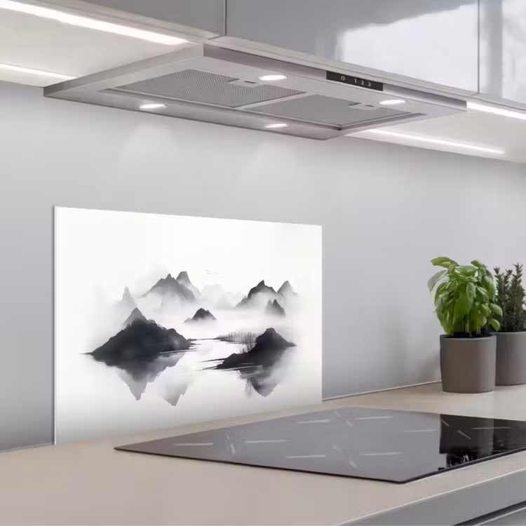 Kitchen splashback for hob - Mountains - Misty - Water - White — 1