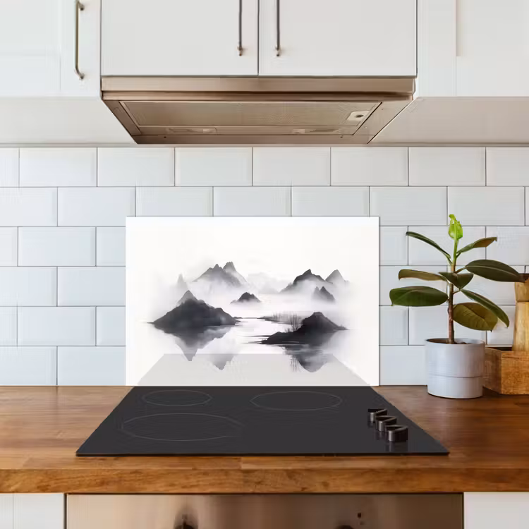 Kitchen splashback for hob - Mountains - Misty - Water - White — 3