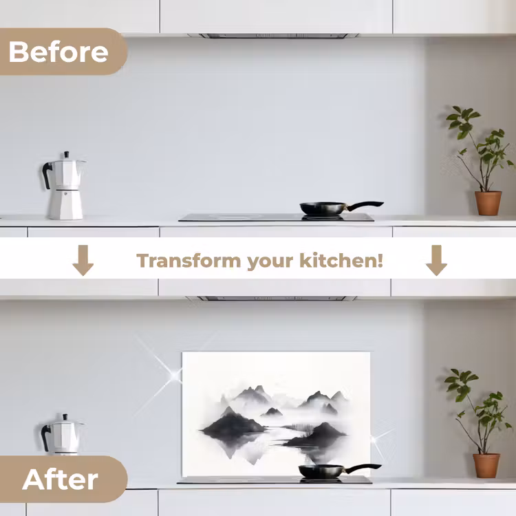 Kitchen splashback for hob - Mountains - Misty - Water - White — 7