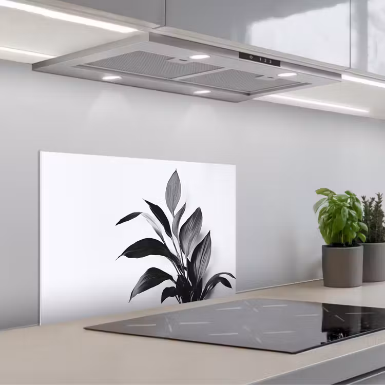 Kitchen splashback for hob - Plant - Leaves - Minimalist - Black — 1