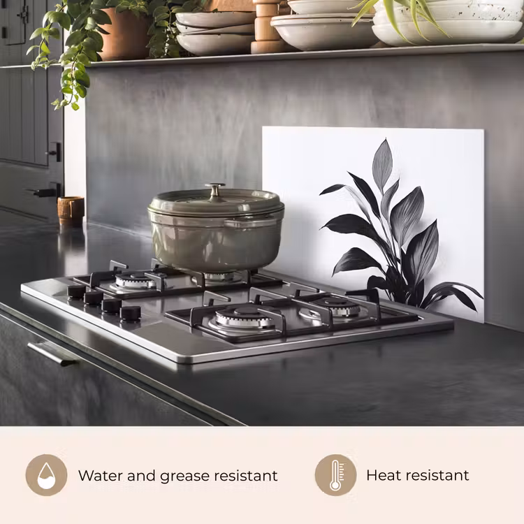 Kitchen splashback for hob - Plant - Leaves - Minimalist - Black — 2