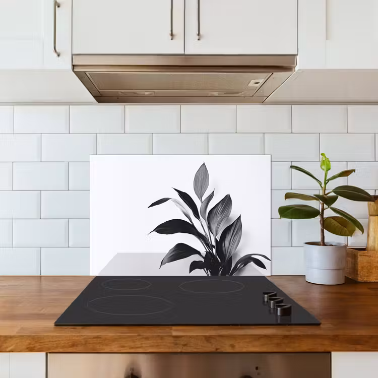 Kitchen splashback for hob - Plant - Leaves - Minimalist - Black — 3