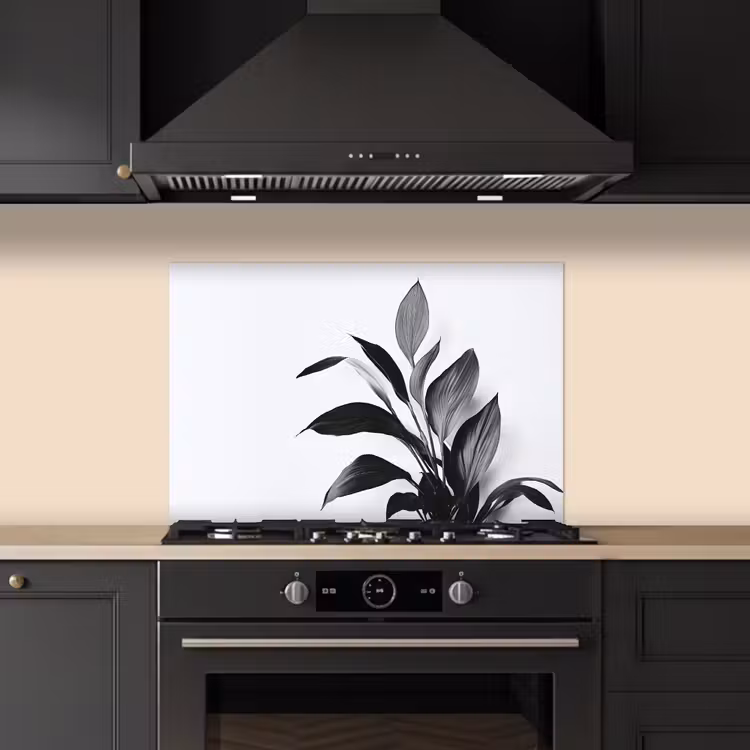 Kitchen splashback for hob - Plant - Leaves - Minimalist - Black — 5