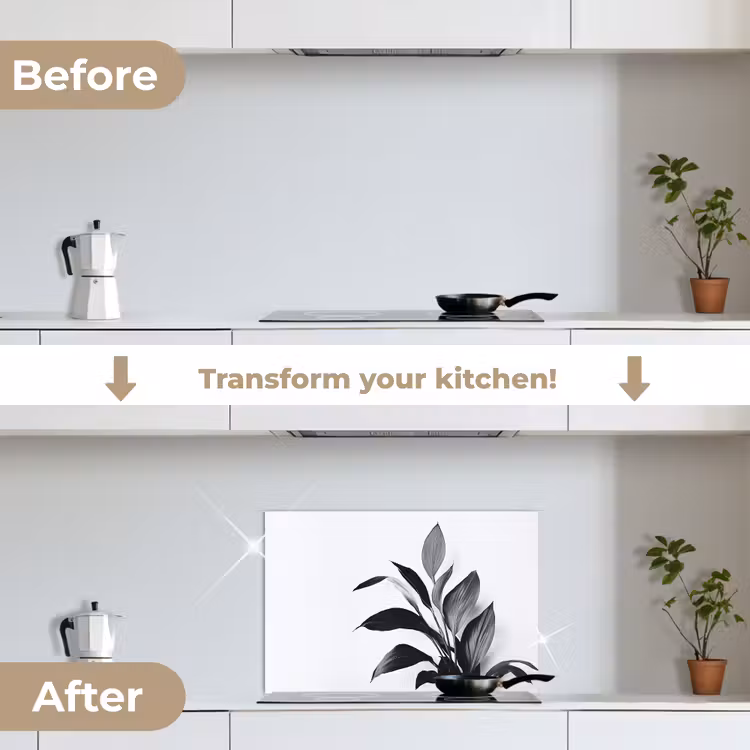 Kitchen splashback for hob - Plant - Leaves - Minimalist - Black — 7