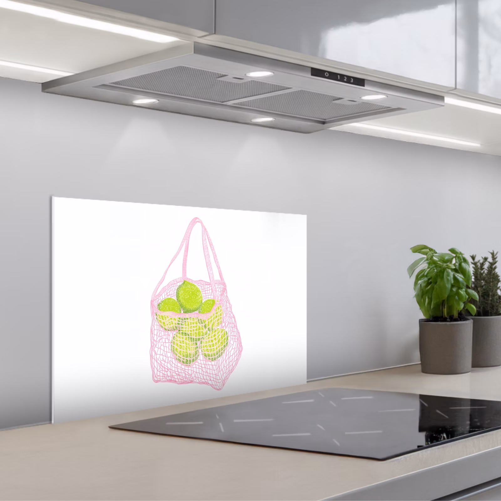 Kitchen splashback for hob - Mesh bag - Pink - Illustration - Limes — 1