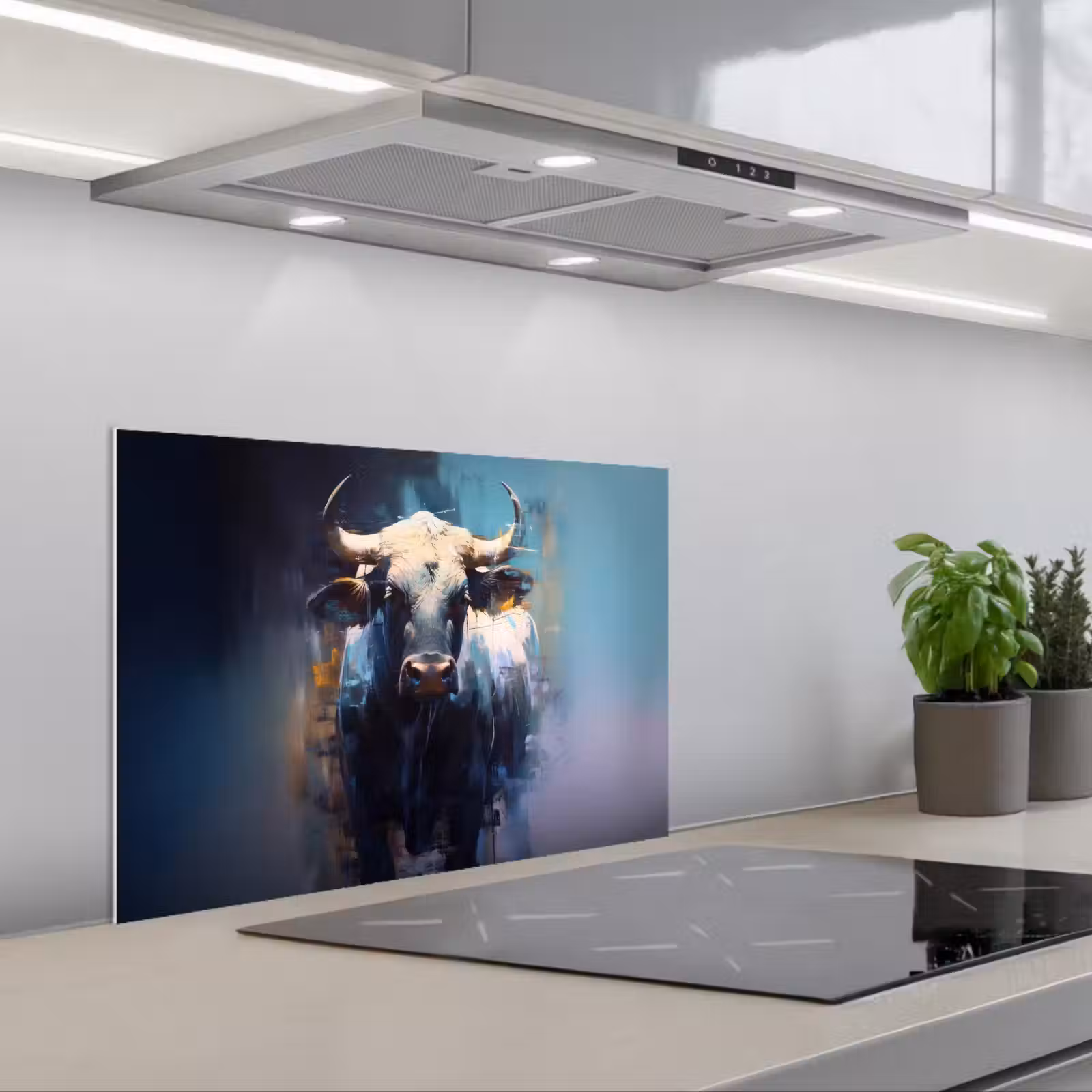 Kitchen splashback for hob - Taurus - Black - Abstract - Horns — 1